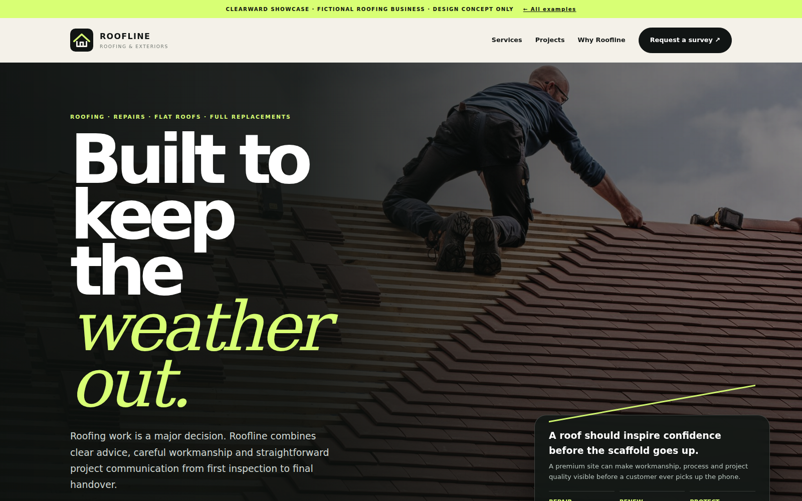Roofline roofing website demonstration